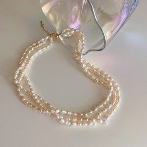 Genuine Freshwater Double Row Choker Necklace Cultured Pearl Necklace Bridal